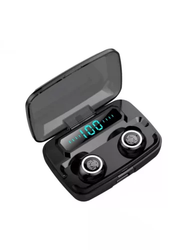 TWS Bluetooth fülhallgató V5.1, Fülbe helyezhető érintő fülhallgató, Vezeték nélküli töltőtok digitális akkumulátor kijelzővel - Fekete