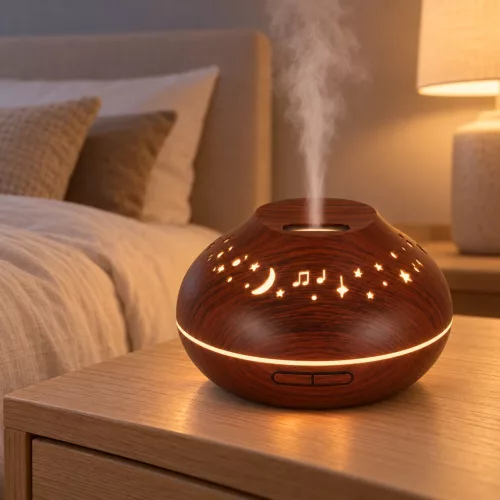 Aromaterápiás ultrahangos párásító 500 ml – sötétbarna, LED világítással