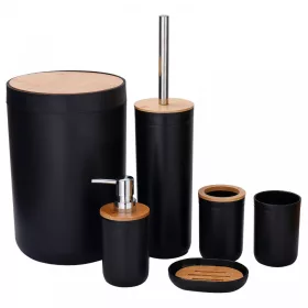   6 részes fürdőszoba szett – fekete bambusz fedéllel, elegáns minimalista design