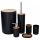 Fürdőszobai kiegészítők 6db, Bambusz fogkefe tartó szappanadagoló WC kefe szemetes - Fekete