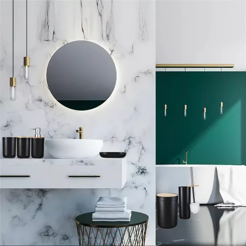 6 részes fürdőszoba szett – fekete bambusz fedéllel, elegáns minimalista design
