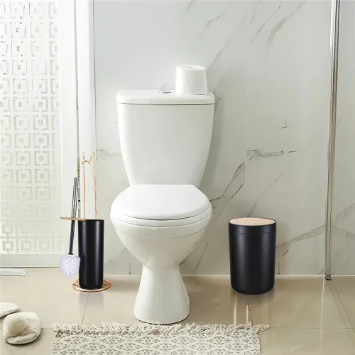 6 részes fürdőszoba szett – fekete bambusz fedéllel, elegáns minimalista design