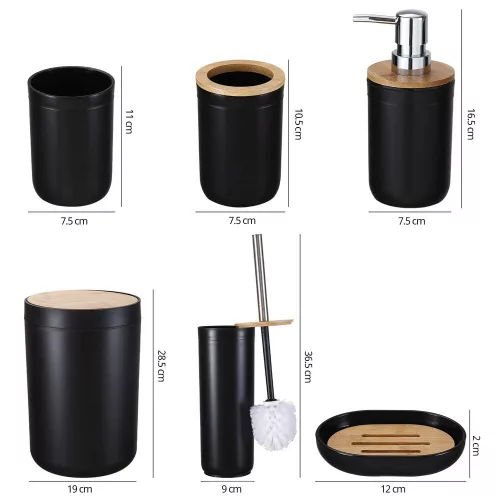 6 részes fürdőszoba szett – fekete bambusz fedéllel, elegáns minimalista design