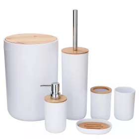   6 részes fürdőszoba szett – fehér bambusz fedéllel, modern minimalista design