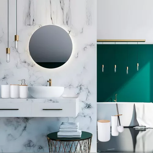 6 részes fürdőszoba szett – fehér bambusz fedéllel, modern minimalista design