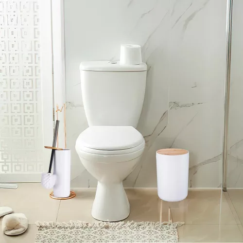 6 részes fürdőszoba szett – fehér bambusz fedéllel, modern minimalista design