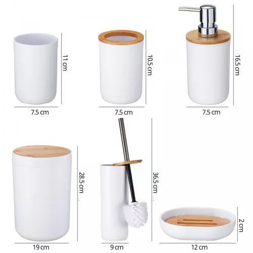 6 részes fürdőszoba szett – fehér bambusz fedéllel, modern minimalista design