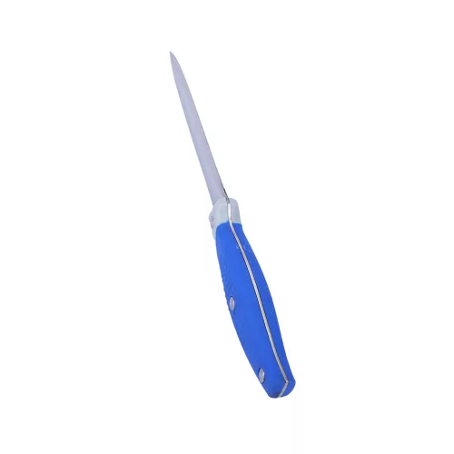 Étkezéshez, konyhai előkészítéshez alkalmas kék nyelű konyhakés, 24 cm - teljes hossz, penge 13,5 cm