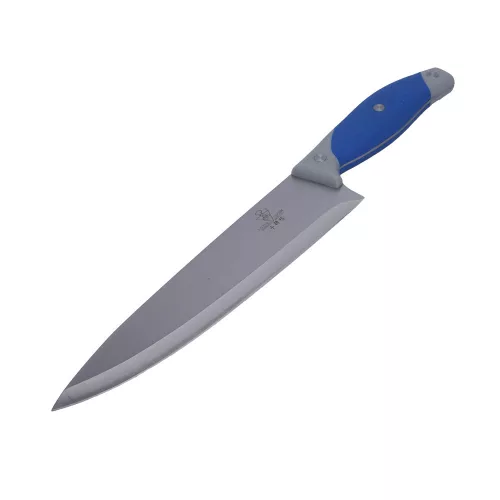 Széles pengéjű, kék nyelű konyhakés, 33 cm - teljes hossz, penge 20 cm