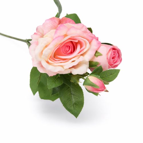 66 cm-es 3 Bimbós Rózsaszín Selyem Rózsa – Élethű Műrózsa Ág Dekorációhoz