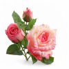 66 cm-es 3 Bimbós Rózsaszín Selyem Rózsa – Élethű Műrózsa Ág Dekorációhoz