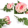 66 cm-es 3 Bimbós Rózsaszín Selyem Rózsa – Élethű Műrózsa Ág Dekorációhoz