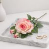 66 cm-es 3 Bimbós Rózsaszín Selyem Rózsa – Élethű Műrózsa Ág Dekorációhoz