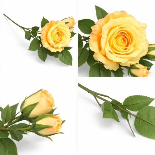 66 cm-es 3 Bimbós Sárga Selyem Rózsa – Élethű Műrózsa Ág Dekorációhoz