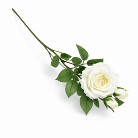   66 cm-es 3 Bimbós Fehér Selyem Rózsa – Élethű Műrózsa Ág Elegáns Dekorációhoz