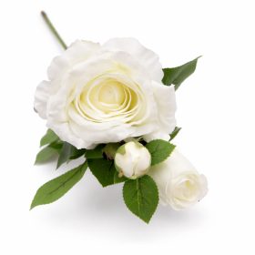   66 cm-es 3 Bimbós Fehér Selyem Rózsa – Élethű Műrózsa Ág Elegáns Dekorációhoz