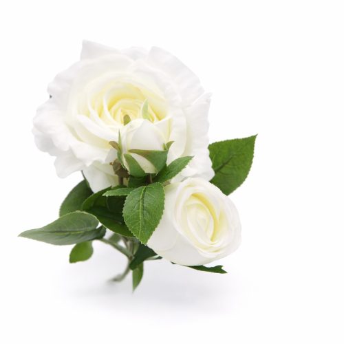 66 cm-es 3 Bimbós Fehér Selyem Rózsa – Élethű Műrózsa Ág Elegáns Dekorációhoz
