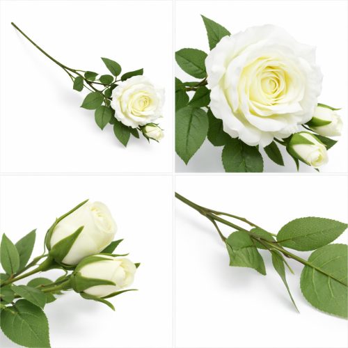 66 cm-es 3 Bimbós Fehér Selyem Rózsa – Élethű Műrózsa Ág Elegáns Dekorációhoz