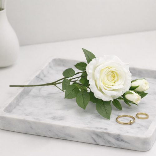 66 cm-es 3 Bimbós Fehér Selyem Rózsa – Élethű Műrózsa Ág Elegáns Dekorációhoz