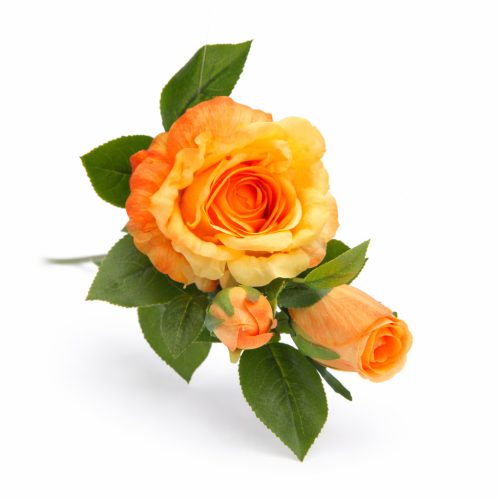 66 cm-es 3 Bimbós Narancs–Sárga Selyem Rózsa – Élethű Műrózsa Ág Dekorációhoz