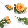 66 cm-es 3 Bimbós Narancs–Sárga Selyem Rózsa – Élethű Műrózsa Ág Dekorációhoz