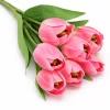 Prémium mesterséges tulipán virágcsokor 50 cm – 7 szálas rózsaszín tulipán dekorációs művirág csokor