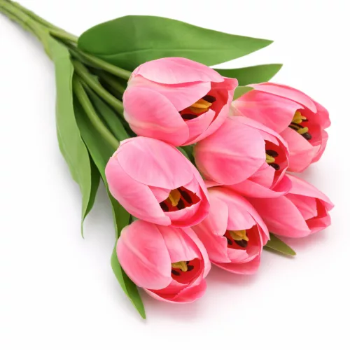 Prémium mesterséges tulipán virágcsokor 50 cm – 7 szálas rózsaszín tulipán dekorációs művirág csokor
