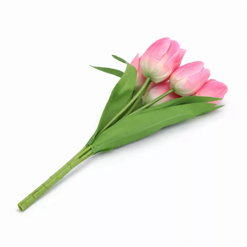 Prémium mesterséges tulipán virágcsokor 50 cm – 7 szálas rózsaszín tulipán dekorációs művirág csokor
