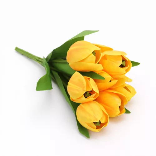 Prémium mesterséges tulipán virágcsokor 50 cm – 7 szálas citromsárga tulipán dekorációs művirág csokor