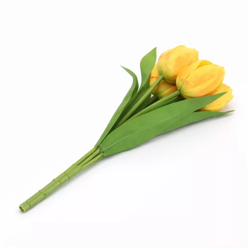 Prémium mesterséges tulipán virágcsokor 50 cm – 7 szálas citromsárga tulipán dekorációs művirág csokor