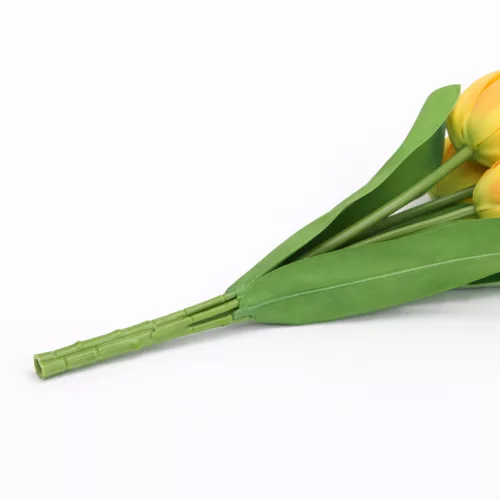 Prémium mesterséges tulipán virágcsokor 50 cm – 7 szálas citromsárga tulipán dekorációs művirág csokor
