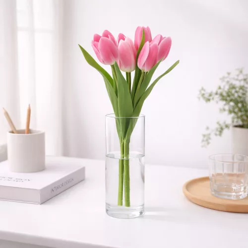 Prémium mesterséges tulipán virágcsokor 50 cm – 7 szálas ciklámen tulipán dekorációs művirág csokor