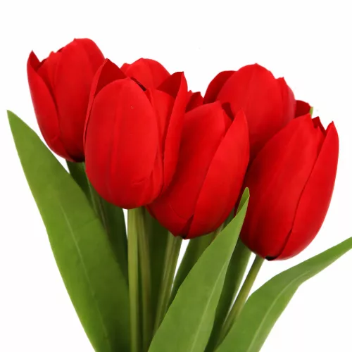 Prémium mesterséges tulipán virágcsokor 50 cm – 7 szálas piros tulipán dekorációs művirág csokor