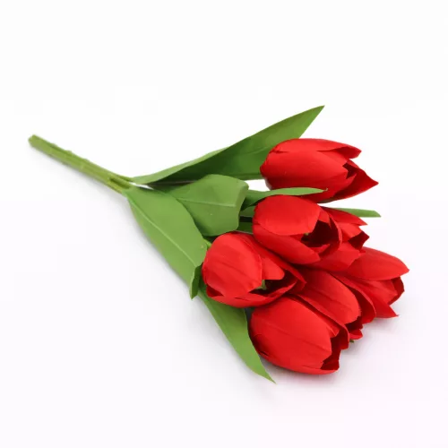 Prémium mesterséges tulipán virágcsokor 50 cm – 7 szálas piros tulipán dekorációs művirág csokor