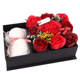   Illatos rózsabox szappanrózsa csokor piros színben, ajándék törölközővel