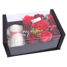   Illatos rózsabox szappanrózsa csokor piros színben, ajándék törölközővel