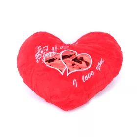   Valentin napi plüss szív 30 cm széles, 22 cm magas, I Love you - két szív, zenei kotta 