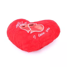   Valentin napi plüss szív 30 cm széles, 22 cm magas, I Love you - két szív, zenei kotta 