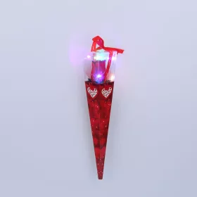   Valentin napi 28 cm magas, LED-es piros gúla alakú tartóban vörös rózsa