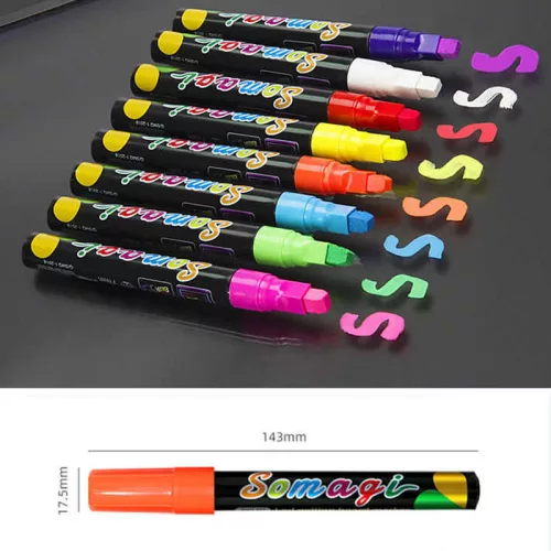 Folyékony kréta toll készlet 7 mm – 8 élénk színű marker LED táblához és üveghez