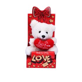   Just for You, piros dobozos fehér plüss maci piros szívvel piros masnis