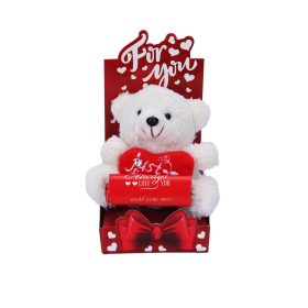   Just for You, piros dobozos fehér plüss maci piros szívvel For you feliratos