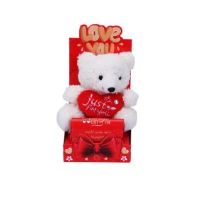   Just for You, piros dobozos fehér plüss maci piros szívvel LOVE You feliratos