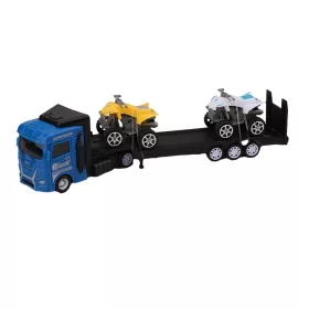   Trailer Heavy Truck - két féle színben, 32 cm hosszú, két quad a platóján sárga vagy kék traktorral