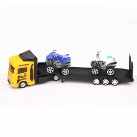   Trailer Heavy Truck - két féle színben, 32 cm hosszú, két quad a platóján sárga vagy kék traktorral