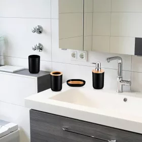   4 részes fürdőszoba szett – fekete bambusz betétekkel, modern elegáns design