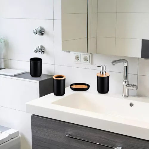 4 részes fürdőszoba szett – fekete bambusz betétekkel, modern elegáns design