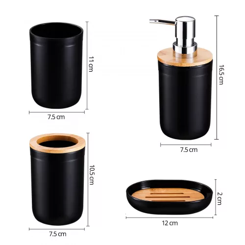 4 részes fürdőszoba szett – fekete bambusz betétekkel, modern elegáns design