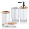 Fürdőszobai kiegészítők 4db, Bambusz fogkefe tartó szappanadagoló - Fehér
