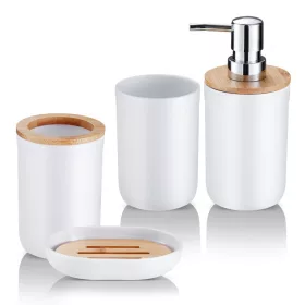   4 részes fürdőszoba szett – fehér bambusz betétekkel, modern minimalista design